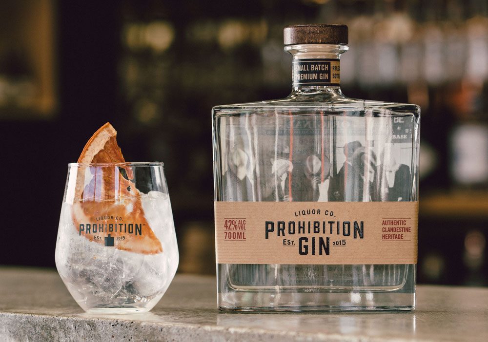 Prohibition Liquor Original Gin 700ml bottle and a Gin and Tonic